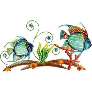 Metal Beach Wall Decor Ocean Fish Coastal Art Outdoor Indoor Bathroom Patio